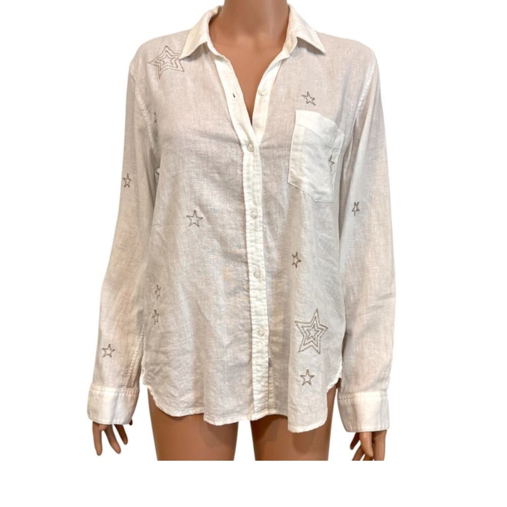 Rails S Charli embroidered star linen button front top TLS1 3669